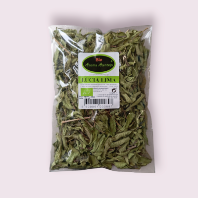 Pacote transparente com folhas secas verdes e etiqueta Bio Aroma Alentejo LÚCIA LIMA