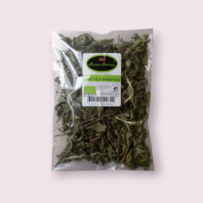 Pacote transparente de Hortelã Pimenta seca com rótulo Bio Aroma Dentejo