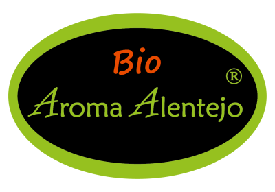 Logótipo oval Bio Aroma Alentejo com fundo preto e borda verde-limão