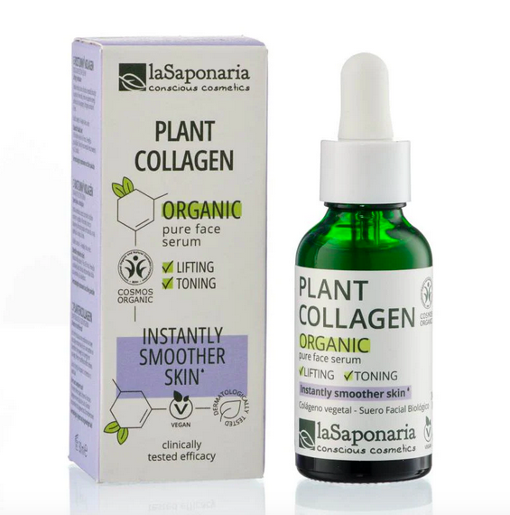 Colagénio Vegetal Sérum facial orgânico Plant Collagen da laSaponaria com embalagem e frasco verde