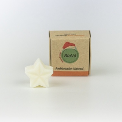 Ambientador natural BioVó com embalagem de cartão e peça em forma de estrela branca