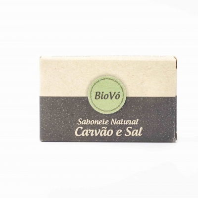 Sabonete natural Biovó carvão e sal em embalagem de papel