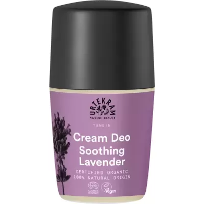 Desodorizante creme lavender da Urtekram com embalagem roxa e tampa preta