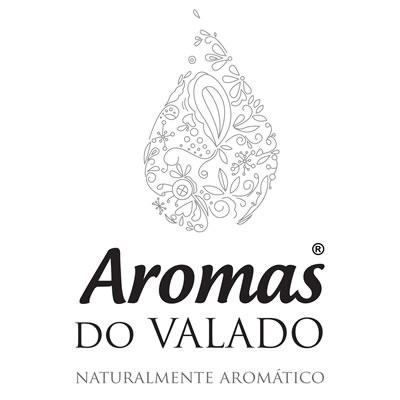 Logótipo Aromas DO VALADO com gota decorativa e texto