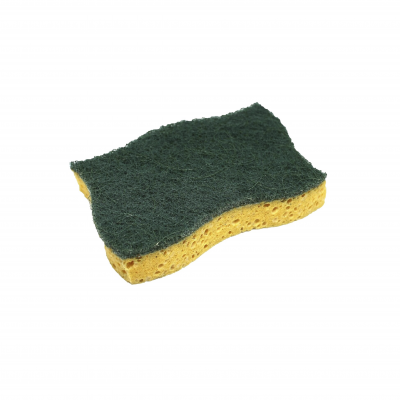 Esponja amarela com superfície verde abrasiva para limpeza