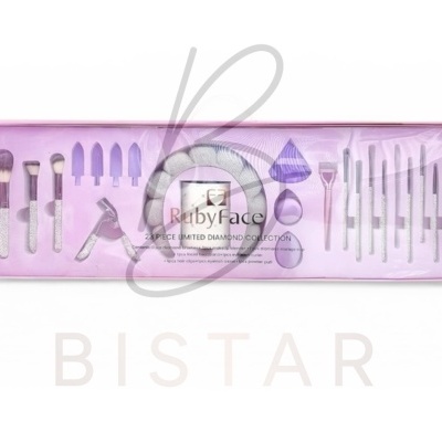 Conjunto de pincéis e acessórios de maquilhagem Ruby Face em caixa rosa