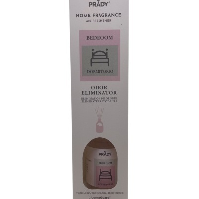 Frasco de ambientador PRADY para quarto, eliminador de odores, embalagem branca com rosa e cinza