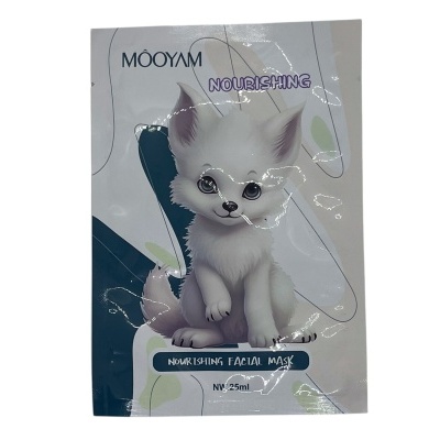 Embalagem de máscara facial nutritiva MOOYAM com desenho de animal branco