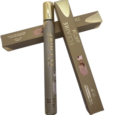 Frasco de perfume ECLAIRE com embalagem castanha e tampo dourado