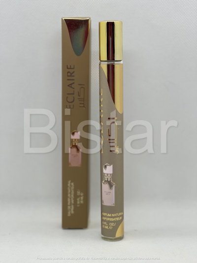 Frasco e caixa de perfume ECLAIRE castanho com dourado e imagem rosa