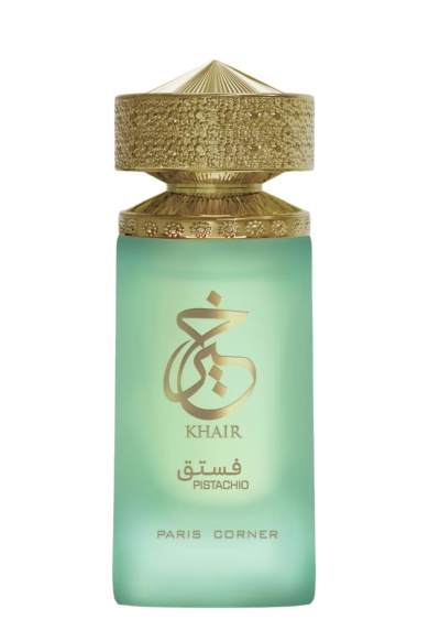 Frasco verde pistácio fosco de perfume com tampa dourada texturada