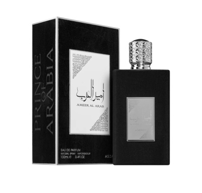 Frasco preto e caixa de perfume AMEER AL ARAB