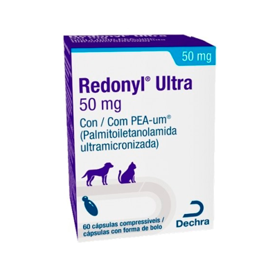 Embalagem do medicamento Redonyl Ultra 50 mg com imagens de cão e gato