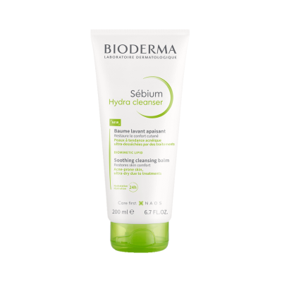 Bálsamo de limpeza Bioderma Sébium Hydra cleanser em embalagem branca com tampa verde