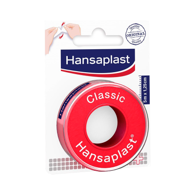 Rolo adesivo Hansaplast Classic em embalagem com dispensador vermelho