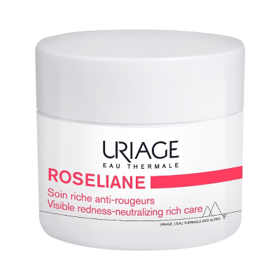 Frasco branco de creme URIAGE ROSELIANE para anti-vermelhidão