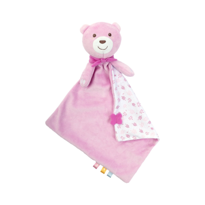 Manta de peluche rosa com cabeça de urso e padrão floral