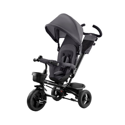 triciclo infantil preto com capota e cinto de segurança