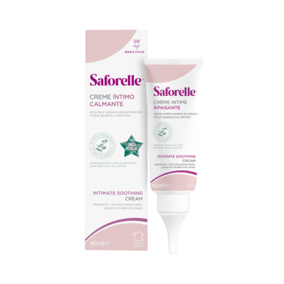 Creme íntimo Saforelle 40 ml em embalagem branca e rosa