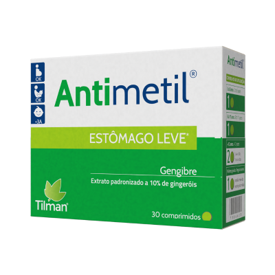 Caixa de comprimidos Antimetil para estômago leve com gengibre