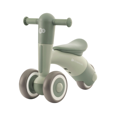 Bicicleta de equilíbrio infantil verde com rodas duplas e assento almofadado