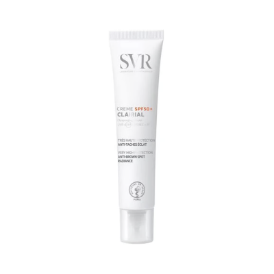 Creme SVR CLARIAL SPF 50+ em tubo branco com tampa transparente