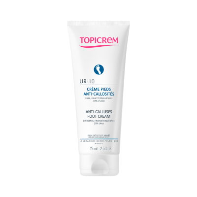 Tubo branco de creme para os pés TOPICREM UR-10 anti-calosidades