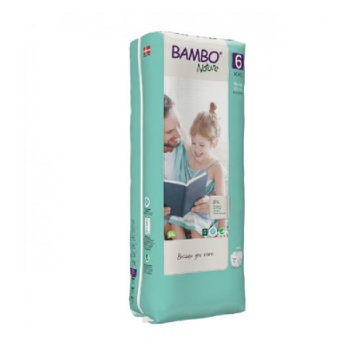 Pacote de fraldas BAMBO Nature tamanho 6 XXL verde água com imagem de homem e criança