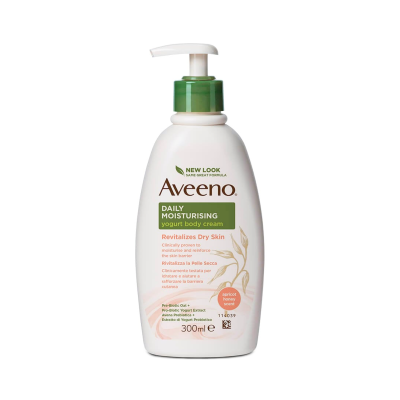 Frasco de creme corporal Aveeno Daily Moisturising yogurt body cream 300ml