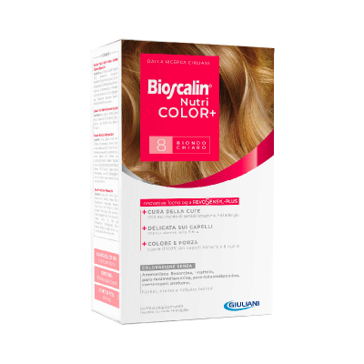 Caixa de tintura para cabelo Bioscalin Nutri Color+ número 8 biondo chiaro