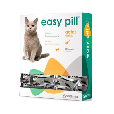 Embalagem de suplemento alimentar para gatos easy pill da Vetlima com 20 saquetas