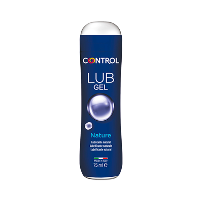 Frasco azul de gel lubrificante Control Lub Gel Nature com tampa translúcida