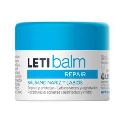 Frasco de bálsamo LETI balm REPAIR para nariz e lábios com tampa azul