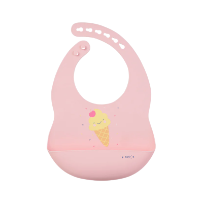 Babete cor-de-rosa com estampa de gelado e ajustes de botões