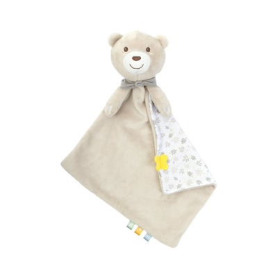 Lenço de peluche de bebé com cabeça de ursinho e padrão floral