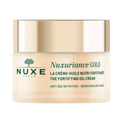 Frasco de creme facial Nuxe Nuxuriance Gold com tampa dourada
