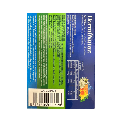 Embalaem de infusão DormiNatur com texto e imagem de chá com flores