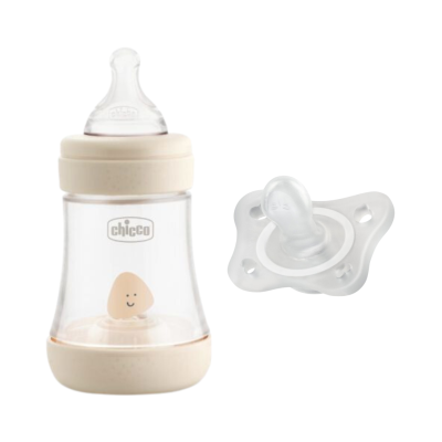 Garrafa de bebé com tetina e chupeta transparentes de silicone