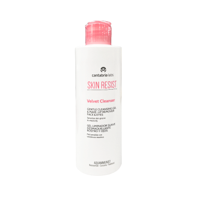 Frasco branco de gel de limpeza cantabria labs com tampa rosa