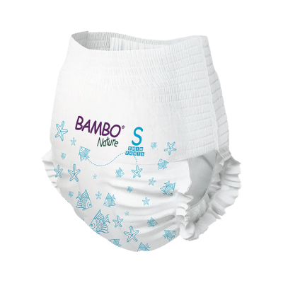 Fralda de piscina Bambo Nature branca com estampados azuis, tamanho S