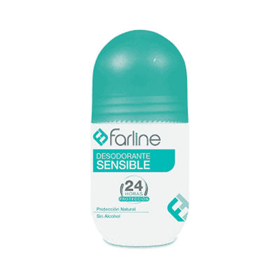 Desodorizante roll-on Farline para pele sensível, verde e branco