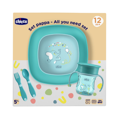 Conjunto para bebé Chicco azul turquesa com elefante, 5 peças para 12 meses+
