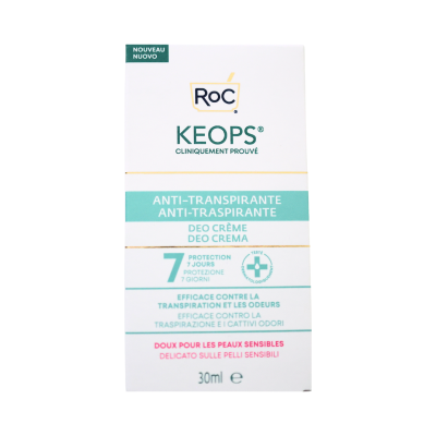 Embalagem branca de desodorizante creme RoC KEOPS anti-transpirante