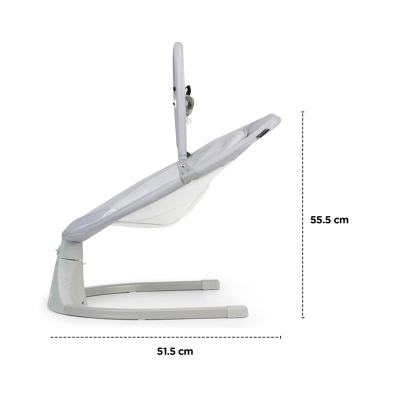 Cadeira de bebé cinza claro com estrutura branca e suporte ajustável