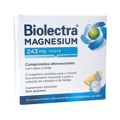Embalagem de Biolectra Magnesium, comprimidos efervescentes sabor limão