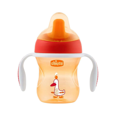 Copo de transição para bebés cor de laranja com tampa e bico para beber