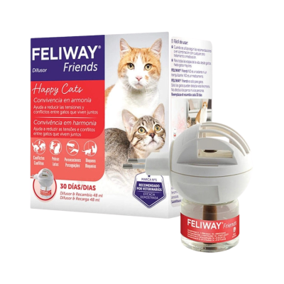 Difusor Feliway Friends para gatos com embalagem e frasco de recarga