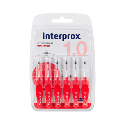 Pack de 6 escovas interdentais interprox com cabo vermelho e ponta de nylon preta
