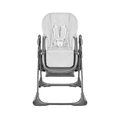 Cadeira alta de bebé cinzenta e branca com arnês de segurança