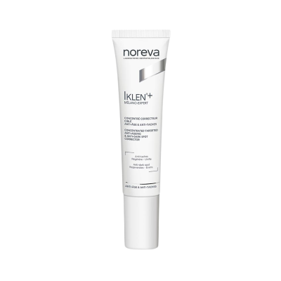 Frasco de creme branco Noreva IKLEN+ MÉLANO-EXPERT anti-idade e anti-manchas.
